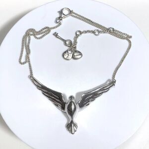 2008 Fossil Winged Dove Choker Necklace Silver Tone Statement Adjustable Popular